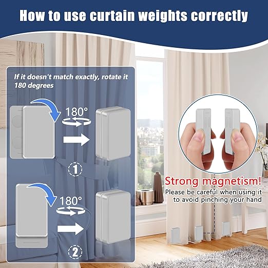 16 Pcs Outdoor Curtain Weights, 8 Pairs Upgrade to Heavier Magnetic Drapery Weights, Plastic Wrapped Waterproof Curtain Magnets for Home Decor, Tablecloth, Patio, Shower, Outside Curtains-Grey