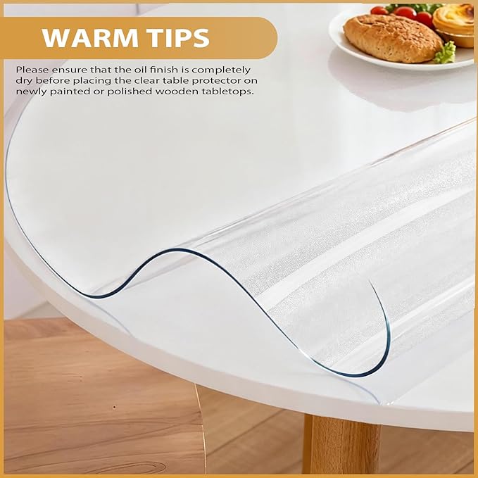 Round Frosted Table Cover Protector 42 Inch - 2mm Thick Waterproof PVC Furniture Protective Pad for Dining Room Tabletop