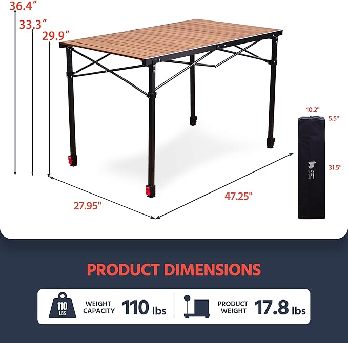 OUTSIDER Folding Camping Table Adjustable Height Foldable Roll-up Aluminum Camp Table Portable Table with Carry Bag - for Outdoor Cooking, Beach, Picnic, BBQ, Travel Style2
