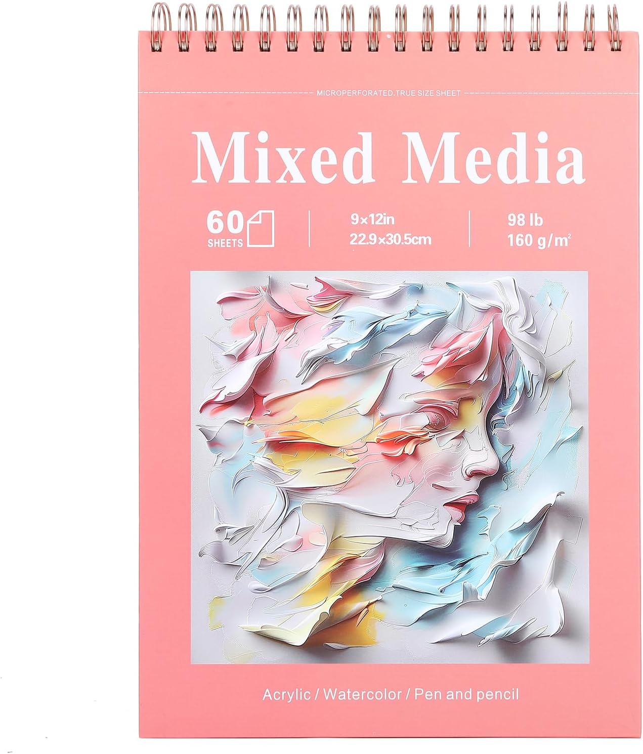 Ddaowanx Mixed Media Sketchbook, 9x12 inches Sketch Pad 60 Sheets (98lb/160gsm) Heavyweight Drawing Papers, Top Spiral Bound Hardcover Watercolor Paper, for Wet and Dry Media (1)