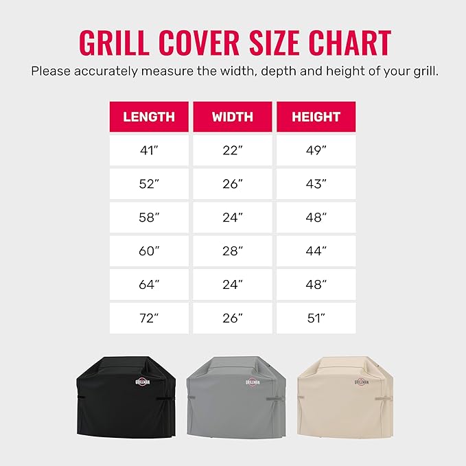 Grillman Premium Grill Cover for Outdoor Grill, BBQ Grill Cover, Rip-Proof, Waterproof, Top Heavy-Duty Large Grill Covers for Outside, Barbecue Cover & Gas Grill Covers (52" L x 26" W x 43" H, Gray)