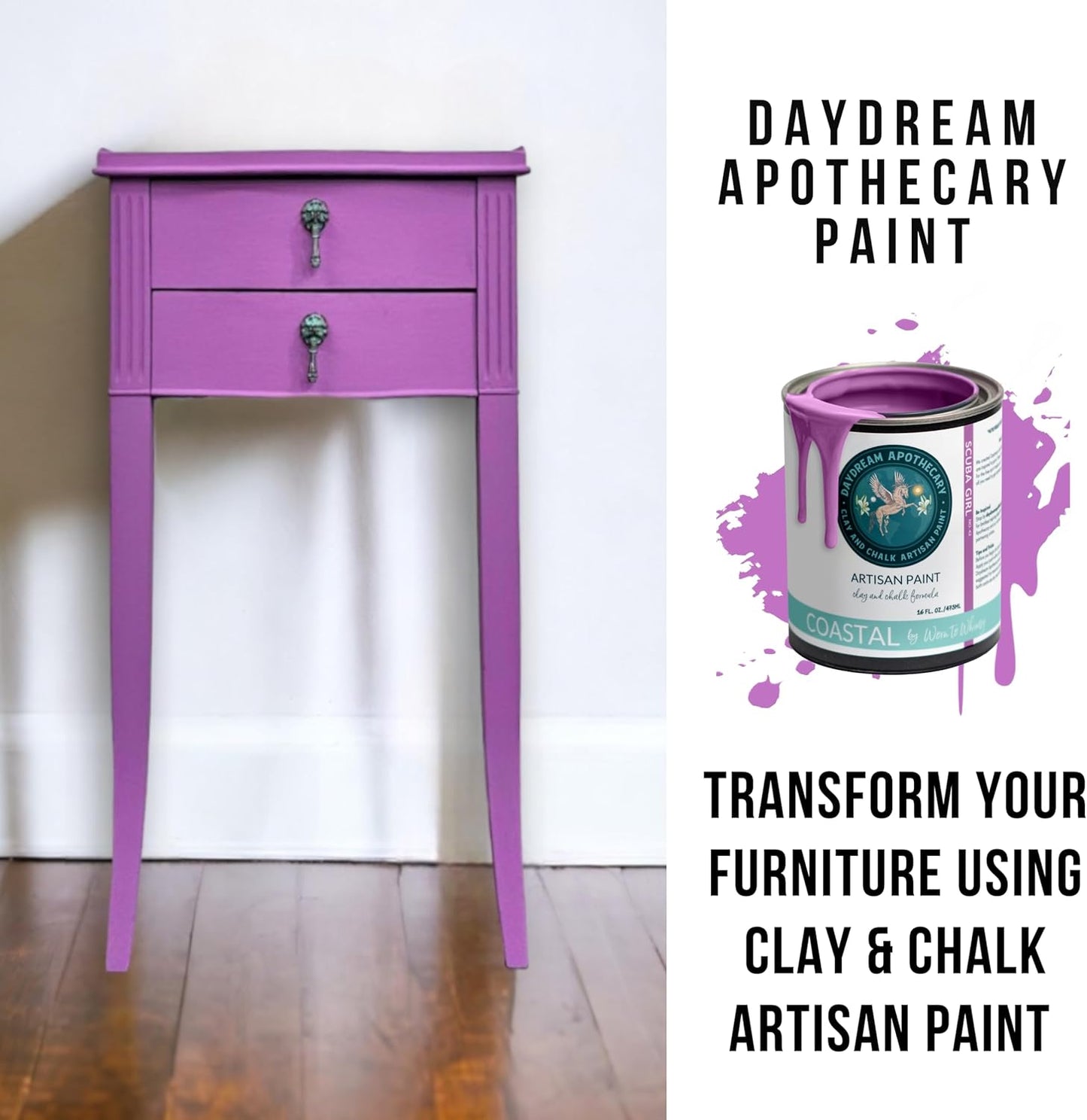 Daydream Apothecary Premium Chalk Style Paint for Furniture, Home Décor, Wood, DIY Interior Projects, Quick Dry, No Prep or Prime Needed, Matte Purple - 16oz