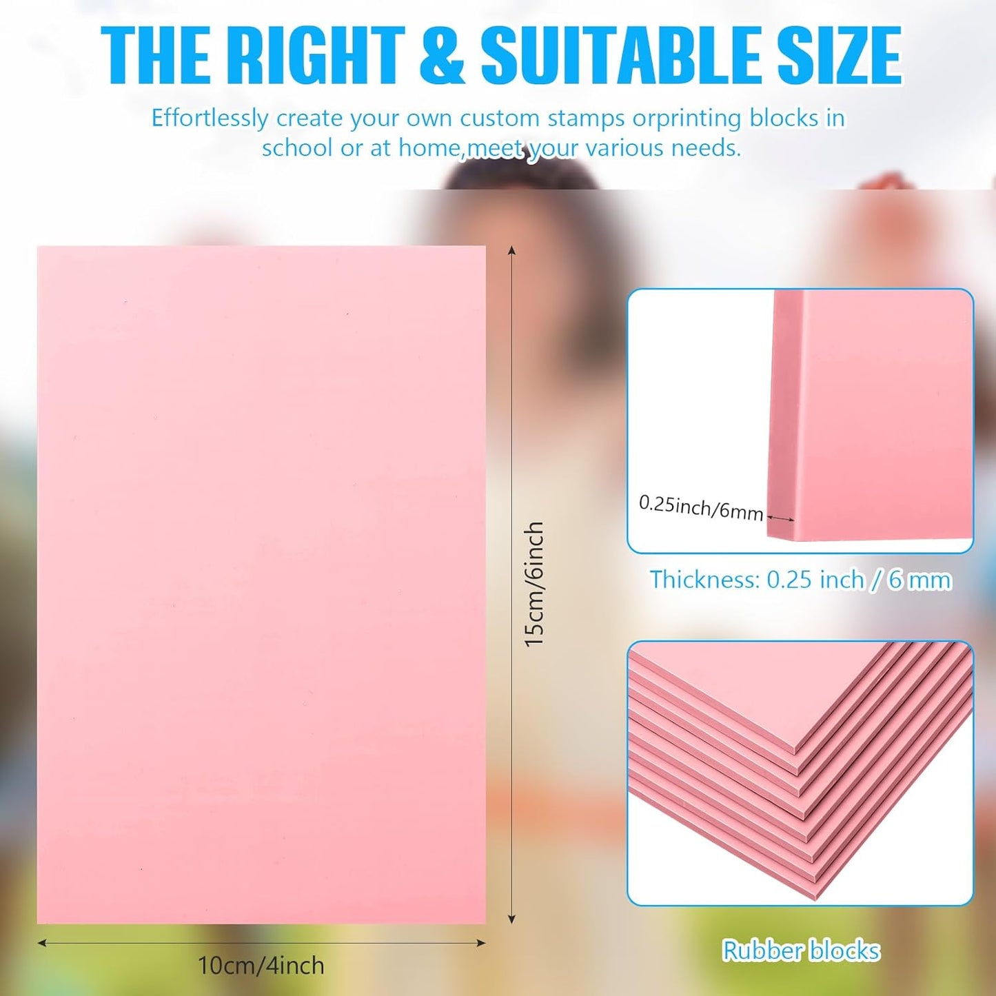 4 Pcs 4" x6“ Pink Rubber Art Soft Linoleum Carving Block, Rubber Crafts Linocut Block for Printmaking,Stamp Carving Block