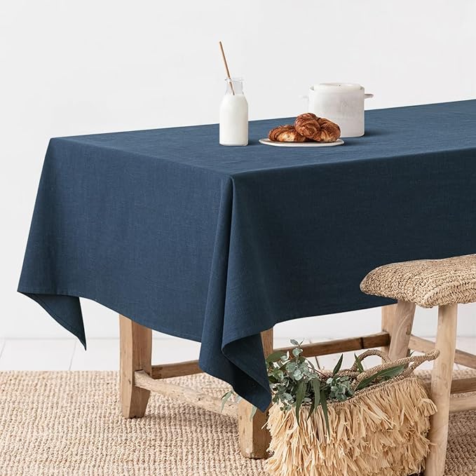 MIULEE Linen Cotton Blend Tablecloth Rectangle, Luxury Waterproof Stain Resistant Durable Farmhouse Oblong Table Cloth for Dining Party Christmas Weddings Birthday, 52 x 70 inch, Navy Blue