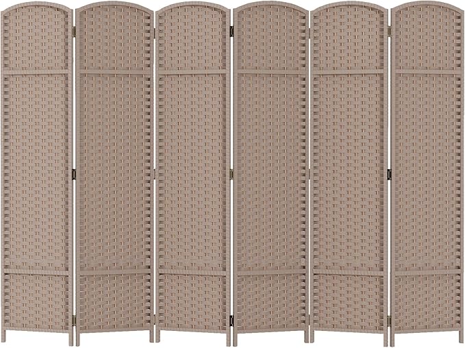 Room Divider 6 Panel Screen 5.6 Ft Tall Partition Room Dividers Beige Privacy Screens Folding Room Separation Free Standing Waterproof Wood Frame Wall Divider