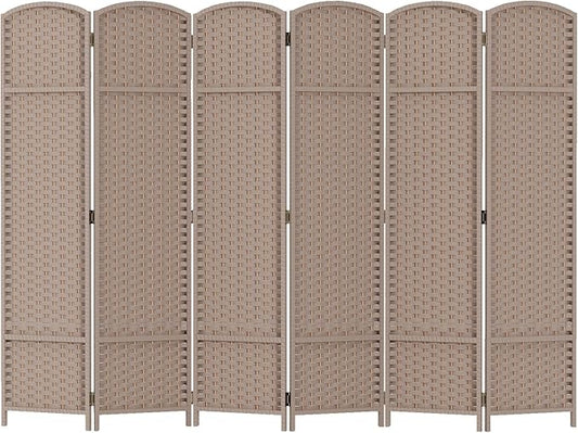 Room Divider 6 Panel Screen 5.6 Ft Tall Partition Room Dividers Beige Privacy Screens Folding Room Separation Free Standing Waterproof Wood Frame Wall Divider