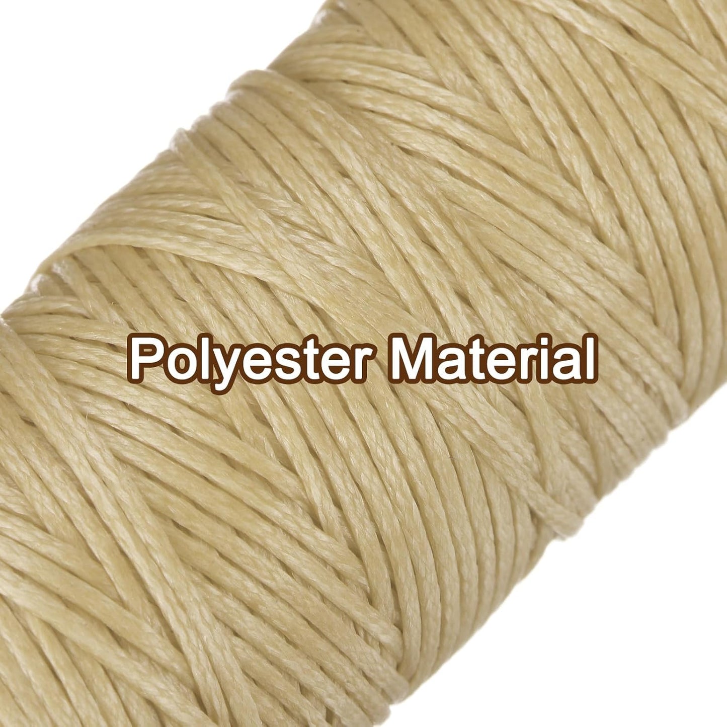 uxcell Leather Sewing Waxed Thread, 55 Yards / 50m 0.8mm 150D Flat Polyester All-Purpose Threads for Leather Crafts, Bookbinding, Beige