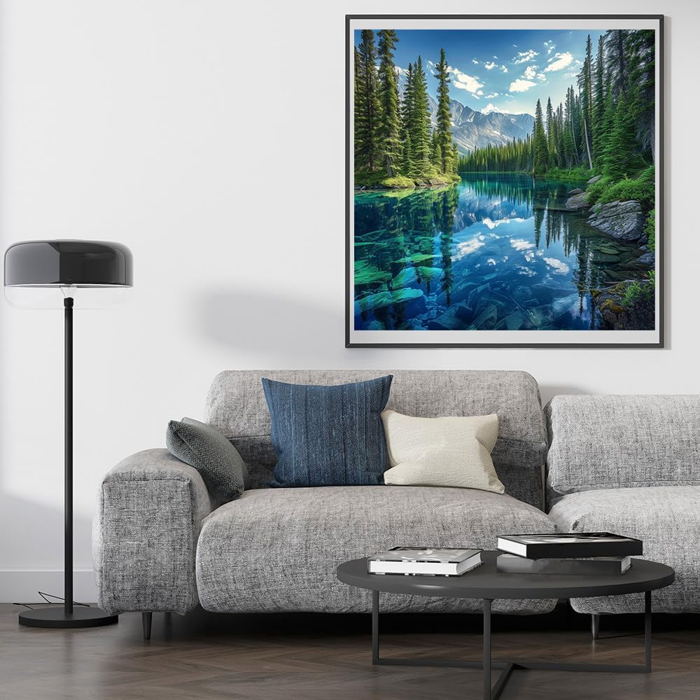 14ct Counted Cross Stitch Kits for Adults Mountains Trees Lake Printed Stamped Cross Stitch Patterns Kits Cross Stitch Supplies (Mountains Trees Lake)