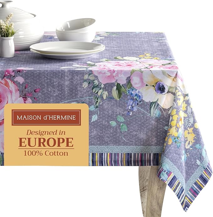 Maison d' Hermine Table Cloth Rectangle Table 100% Cotton 54 x 72 Inches Tablecloth Reusable for Dining Room, Farmhouse, Home, Party, Festive & Wedding Spring Summer - Sweet Rose Lavender - Lush