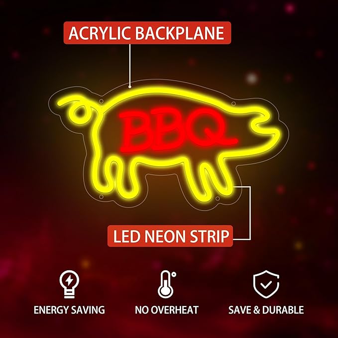 BBQ Neon Signs Barbecue LED Signs Dimmable Neon Lights for Wall Decor Neon Light Up Signs for BBQ Shop Restaurant Home Kitchen Beer Pub Bar Party Decor