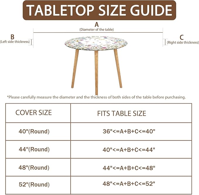 Spring Summer Floral Round Fitted Tablecloth with Elastic Wildflower Butterfly Circle Table Cloth for 44-48" Tables Wipeable Waterproof Farmhouse Easter Flowers Table Cover for Picnic Outdoor Dining
