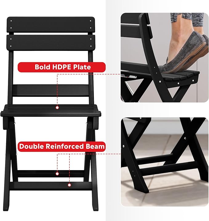 Costaelm Paradise 3-Piece Outdoor HDPE Folding Patio Bistro Table and Chairs, Black
