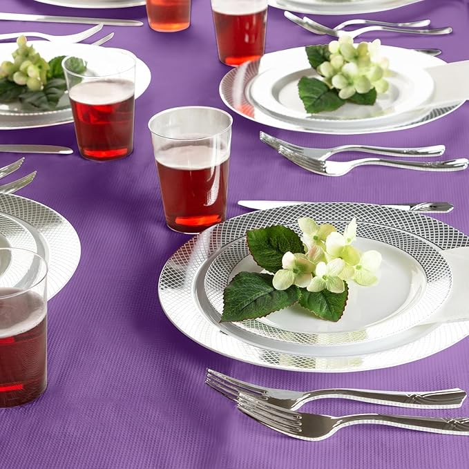 PARTY BARGAINS 5 Disposable Table Covers - 54" X 108" Purple Table Cover, 3 Ply Paper & Plastic Tablecloth