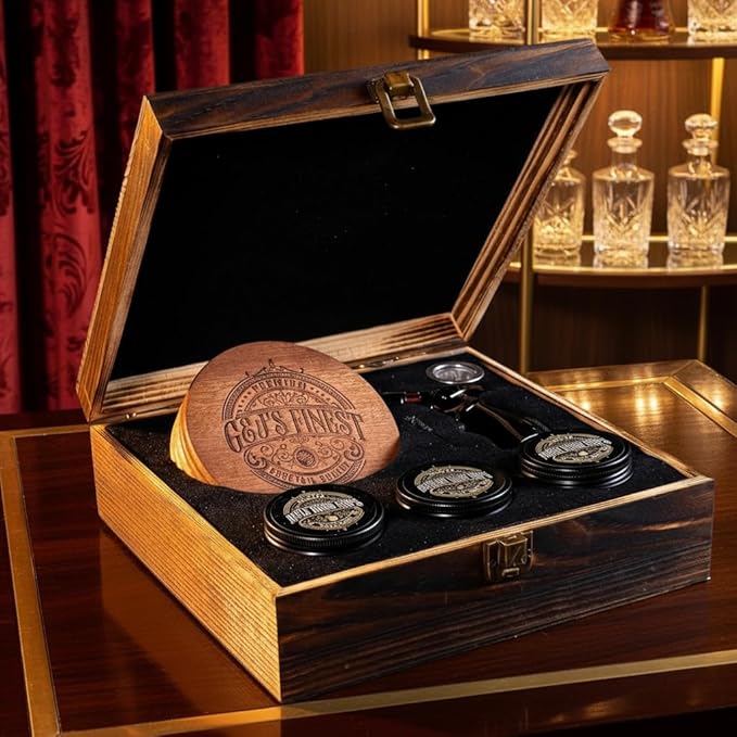 Whiskey Smoker Kit | Cocktail Smoker Kit| Bourbon Smoker Kit| Old Fashioned Smoker Kit with Quad Flame Torch, 6 Wood Chips & Wooden Box for Smoking Drinks| Whiskey Gift for Men (No Butane Incl.)