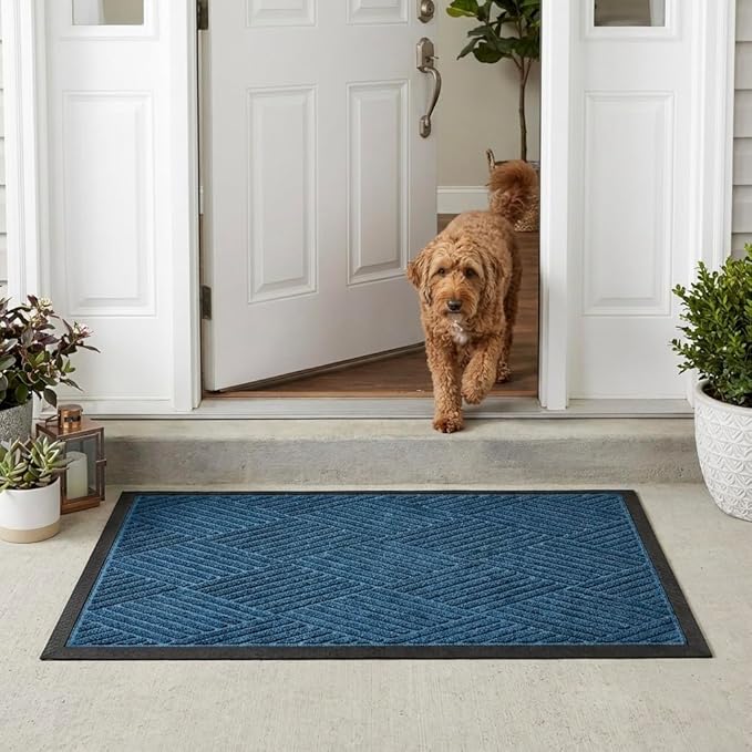 Ecomills Deluxe Diamond Entrance Door Mat, Large Heavy Duty Absorbent Rubber Rug, Blue, 3’ X 4’ feet