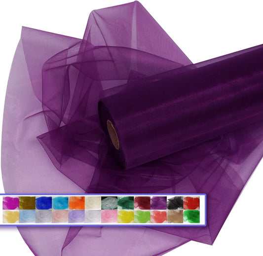 Purple Organza Tulle Fabric Rolls, Crystal Organza 12" by 50 Yards (150 ft) Sheer Nylon Silky Shiny Netting Spool Bolt for DIY Craft Table Runner Wedding Baby Shower Party Decor (Purple)