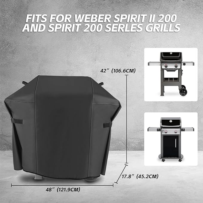 Weber Spirit and Spirit II 200 Series Grill Cover, 600D Heavy Duty Waterproof BBQ Grill Cover, 48 Inch 7138 Grill Cover for Weber Spirit II E210, Spirit E210 2 Burner Grillgas, All Weather Protection