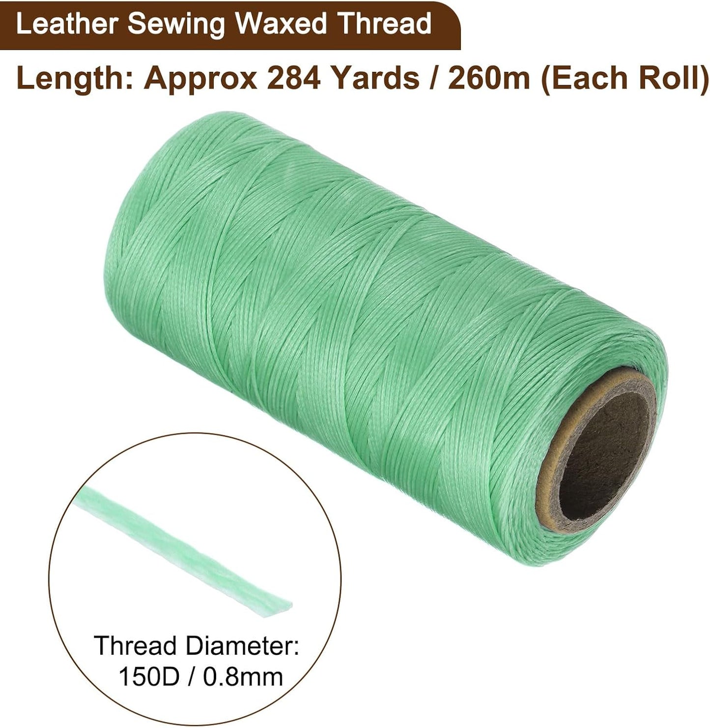 uxcell 150D 0.8mm Flat Waxed Thread 284 Yards Polyester Leather Sewing Waxed String Hand Stitching Waxed Cord for Leather Stitching Sewing Bookbinding DIY Craft Sky Green
