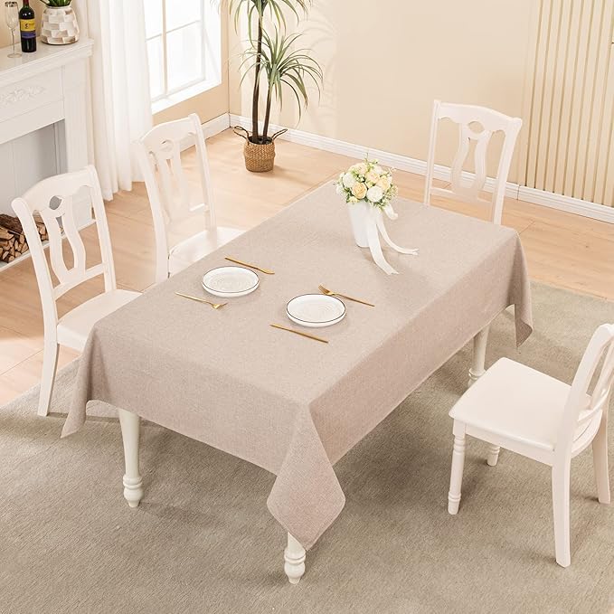 BALCONY & FALCON Square Tablecloth Washable Wrinkle Resistant and Water Proof Table Cloth Decorative Linen Fabric Tablecloths for Dining Party Kitchen Wedding Outdoor Use (Beige, 70x70)