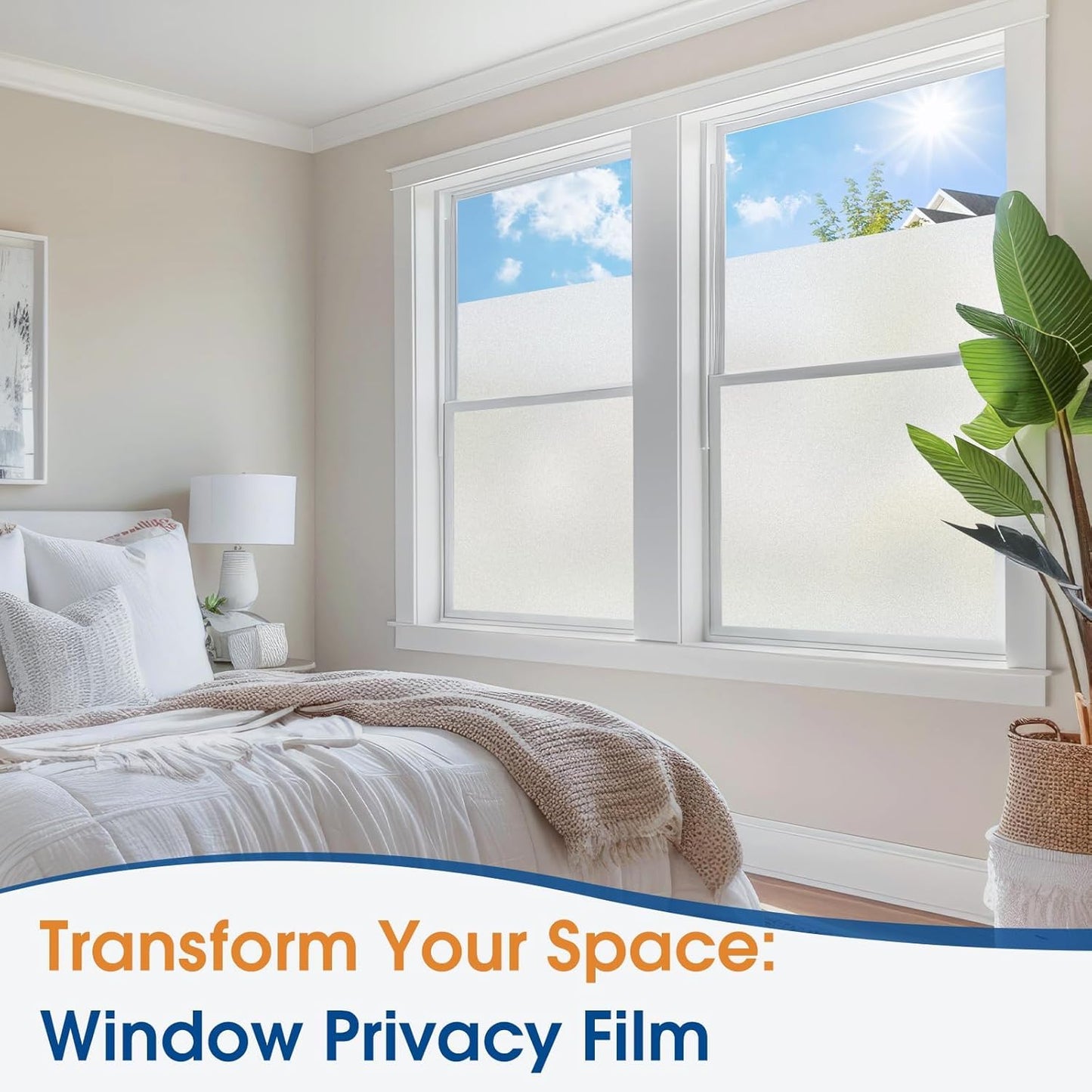 Homein Frosted Glass Window Privacy Film with Tools UV Blocking Privacy Film for Glass Windows, Static Cling No Glue Removable Reusable Anti Glare for Home Day and Night, Pure 23.6x157.4 inch