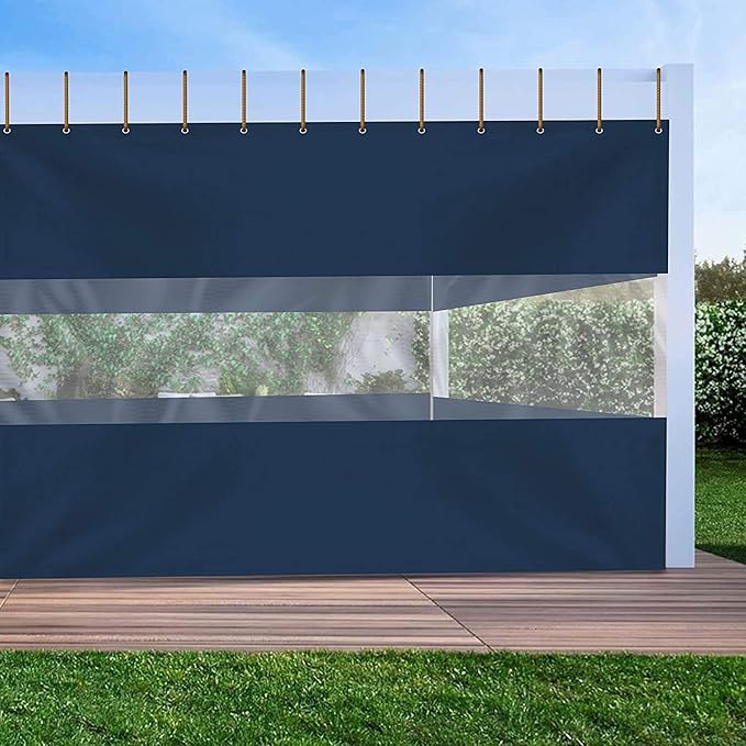 Covers & All Outdoor Clear Panel Curtain, 12 oz Vinyl Outdor Curtains for Patio, Waterproof & Weather Resistant Tarp with Brass Grommets for Pergola, Porch, Gazebos, Balcony (12' H x 8' W feet, Blue)