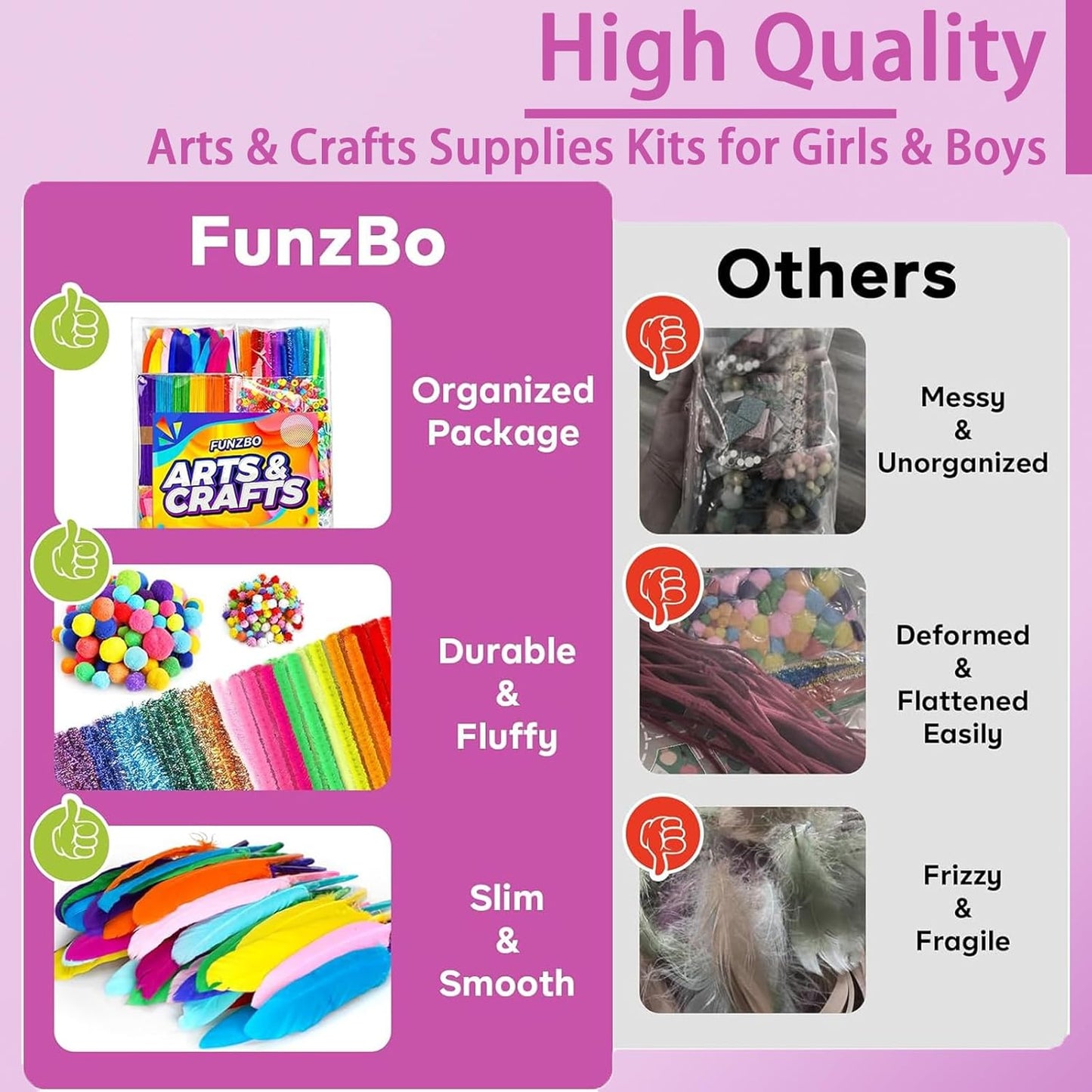 FUNZBO 1200pcs+ Arts & Crafts Supplies for Kids- Craft Kits with Pipe Cleaners, Pom Poms for Crafts, Popsicle Sticks for Craft, Craft for Kids Ages 4-8 Girls & Boys Birathday Gifts