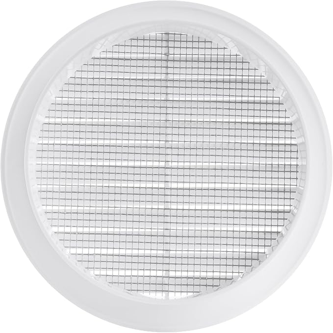 White 5" Inch Round Ventilation Grille with Insect mesh. (Duct 5Ø / Grille 6Ø) Ventilation Applications. Indoor and Outdoor Vent Cover. Available 3 Sizes / 4 Colors.