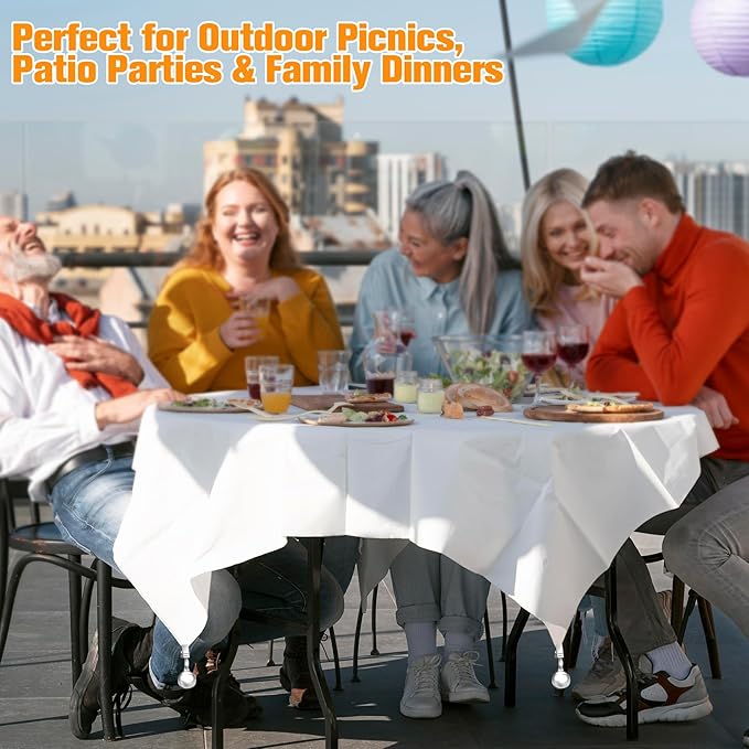 4 Pack Heavy Duty Tablecloth Weights, Stainless Steel Balls with Metal Tablecloth Clips for Outdoor Tables, Curtains & Christmas Flag, Add 9.6oz Weights for Holiday Dinner Party or Outdoor Picnic