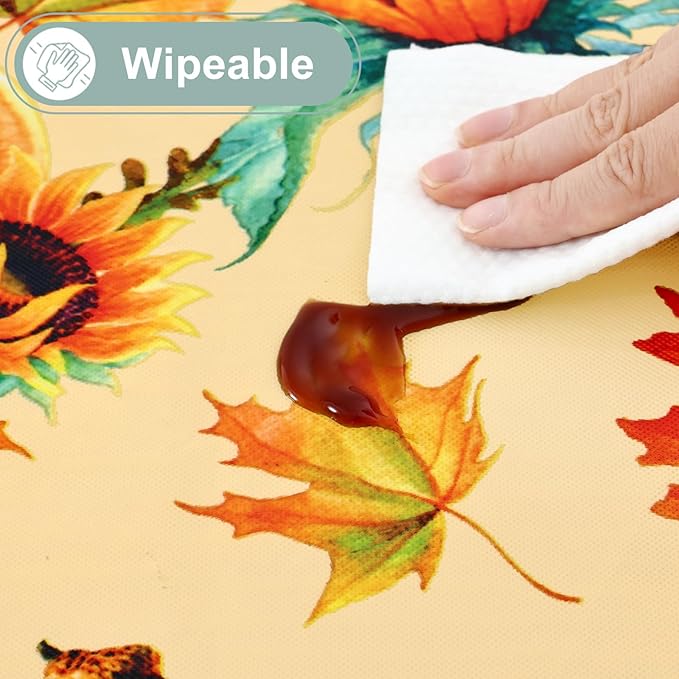 misaya Rectangle Waterproof Vinyl Table Cloth, Wipeable Tablecloth with Flannel Backing, Plastic Table Cover for Fall, Thanksgiving (Pumpkin, 60" x 120")