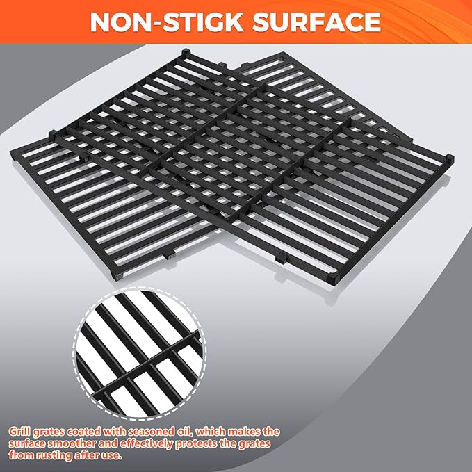 QuliMetal 19.5" Grill Grates for Weber Genesis 300 Series, Genesis E310 E320 E330 S310 S320 S330, Replacement Parts for Weber 7524,7528, Cast Iron Grill Grates