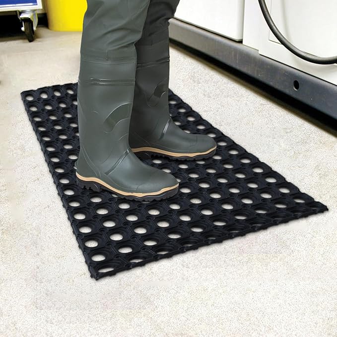 Anti-Fatigue Rubber Floor Mat - NANBOWANG Commercial Grade Grease Resistant Non-Slip Recycle Tyre Floor Mats for Restaurant Kitchen Bar Garden Outdoor Wet Area (20"X30")