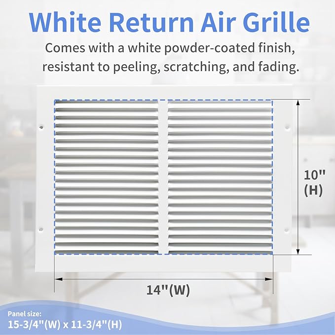 14"W x 10"H [Duct Opening Size] Steel Return Air Grille, Air Return Vent Cover for Ceiling and Sidewall - HVAC Air Vent Covers - [Outer Dimensions: 15.75"W x 11.75"H]