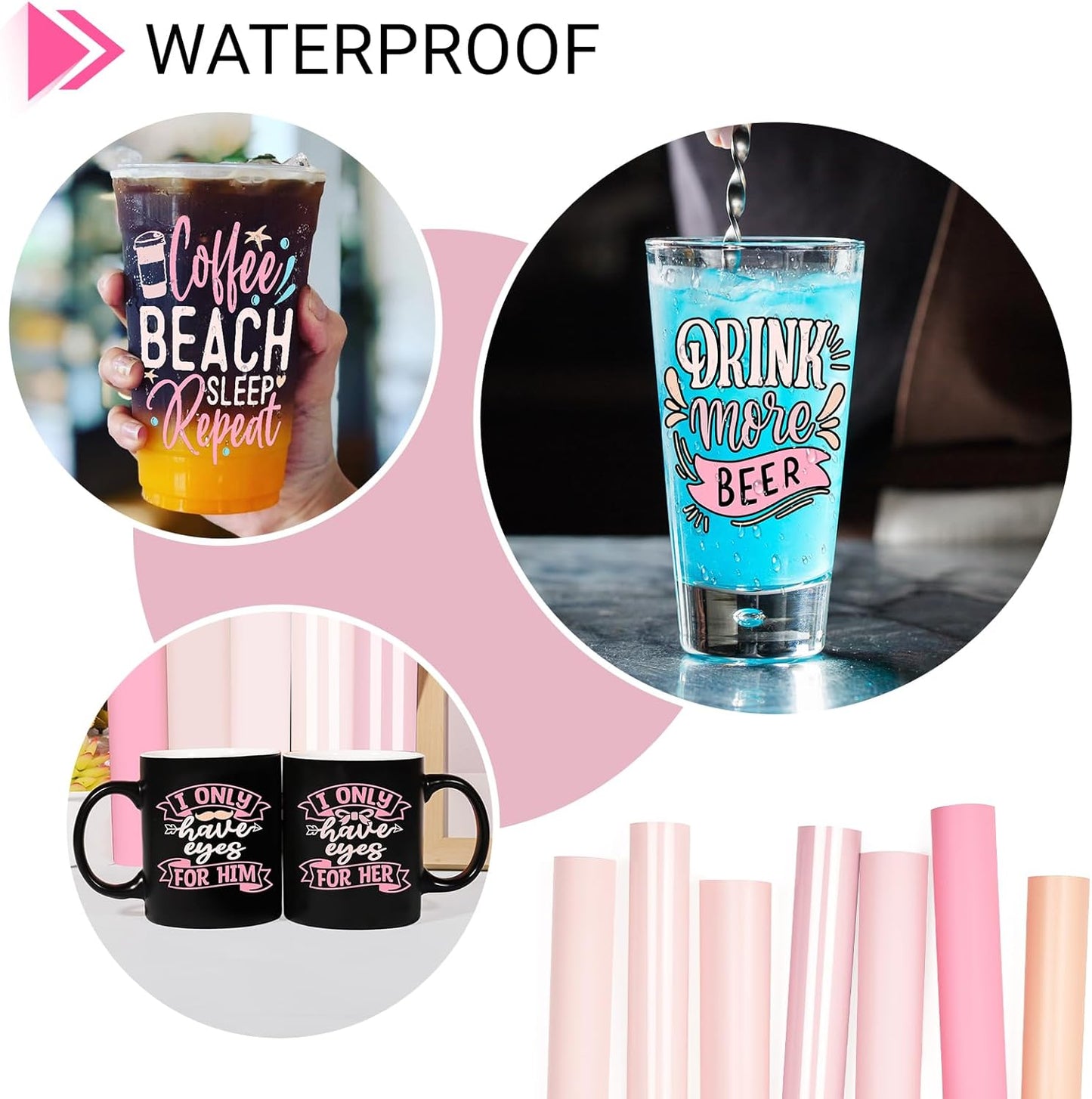 GIRAFVINYL Pink Permanent Vinyl - 12”x12” 7 Sheets Light Pink Vinyl Permanent Adhesive for Home and Car Decorations, Signs, Tumblers, Easy to Cut & Waterproof