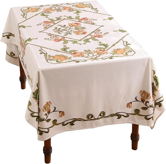 patdrea Designer Linen Rectangle Tablecloth,Vintage French Floral Tablecloths,Wrinkle Free Table Cloth,Decorative Table Cover Cloth for Kitchen,Dining,Tea Party,Home,Christmas,63"*87"