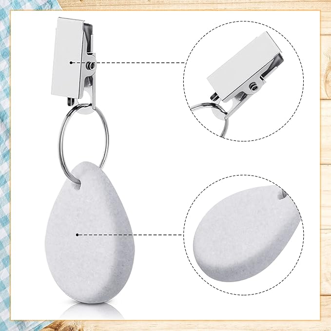 Geiserailie 12 Pcs Tablecloth Weights Tablecloth Pendant Teardrop Shape Table Cover Weights with Metal Clips for Outdoor Picnic Garden Dinner Table Cover Decoration(White)