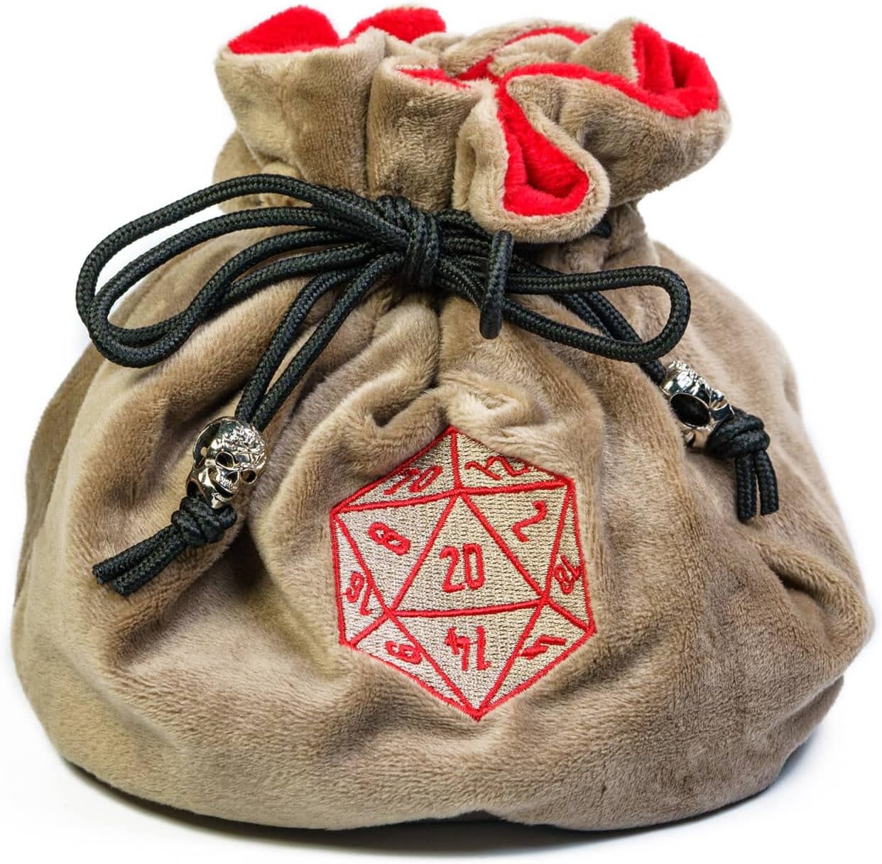 Large Dice Bags D&D with Pockets Khaki Storage Bag D20 Logo for DND RPG Game (with 1lb Random DND Dice)