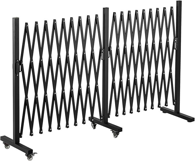 TECSPACE Aluminum Expandable Garden Fence, Portable Barricade Gate with Casters, Expansion Size 201×15.2×40.6 inches, Adjustable Flexible Fence Mobile Barricade Safety Barrier
