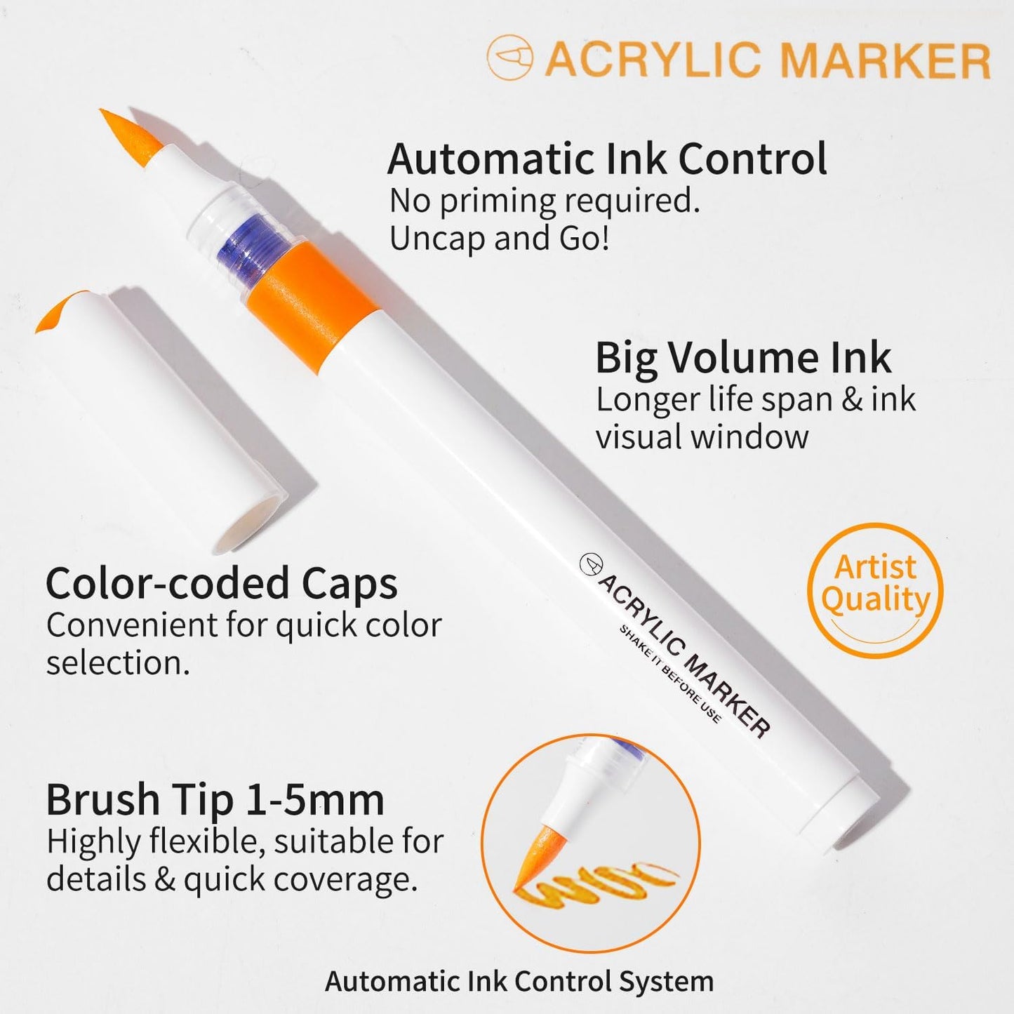 ROSYMENG 9 Color Acrylic Paint Pens,Quick-Drying Waterproof Acrylic Paint Markers, Soft Brush Tip Acrylic Markers for Canvas, Rock Painting, Wood, Stone, Glass, Ceramic, Fabric Painting, DIY Crafts