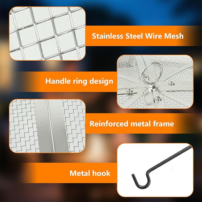 30 Inch Fire Pit Spark Screen,Stainless Steel Fire Pit Screen Cover with Handle&Poker,Outdoor Fire Pit Screen Cover Round Mesh Lid Heavy-Duty for Backyard/Beach/RV Camping