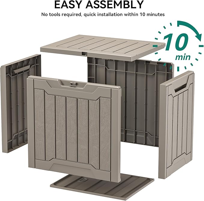 YITAHOME 31 Gallon Outdoor Storage Deck Box, Waterproof Resin Package Delivery and Storage Box with Lockable Lid for Patio Furniture Cushions, Pool Accessories, Garden Tools, Taupe