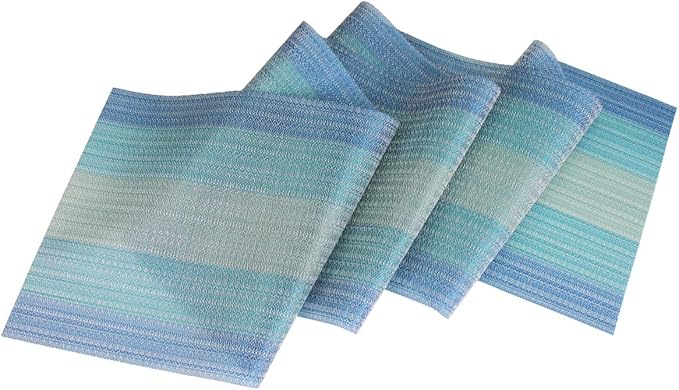 PIGCHCY 72 inches Table Runner,Table Centerpiece, Heat Resistant Vinyl Woven Washable Table Mats Sets (Coastal Blue)