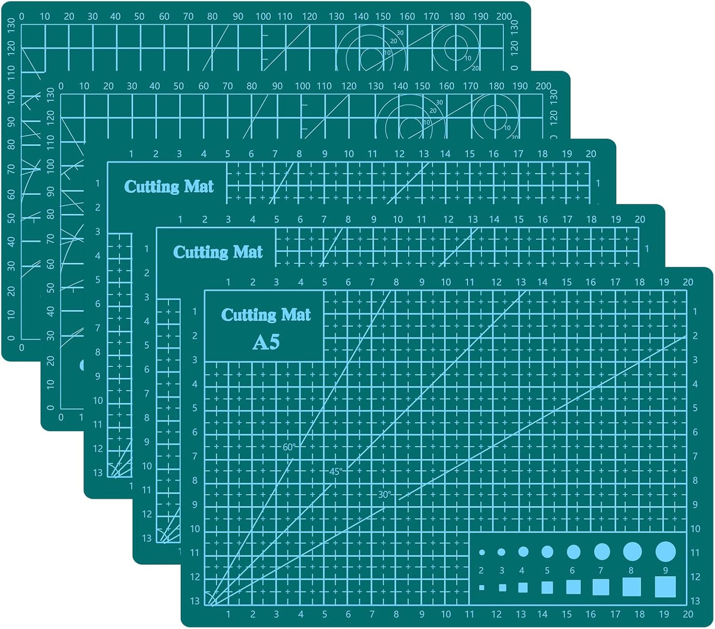 Cutting Mat 8in6in Self Healing Cutting Mat Size Double Sided 5-Ply Rotary Sewing mat for Crafts Fabric Quilting Hobby Art Clay Precision Scrapbooking Project, A5, Green 5PCS