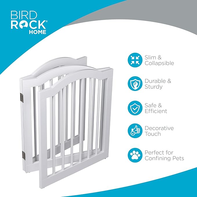 INTERNET'S BEST Arched Top Dog Gate | 3 Panel, 24" H Wooden Pet Barrier for Dogs or Cats | Freestanding Folding Room Divider for Doorways, Hallways, Stairs, and Porch | Portable, Extra Wide | White