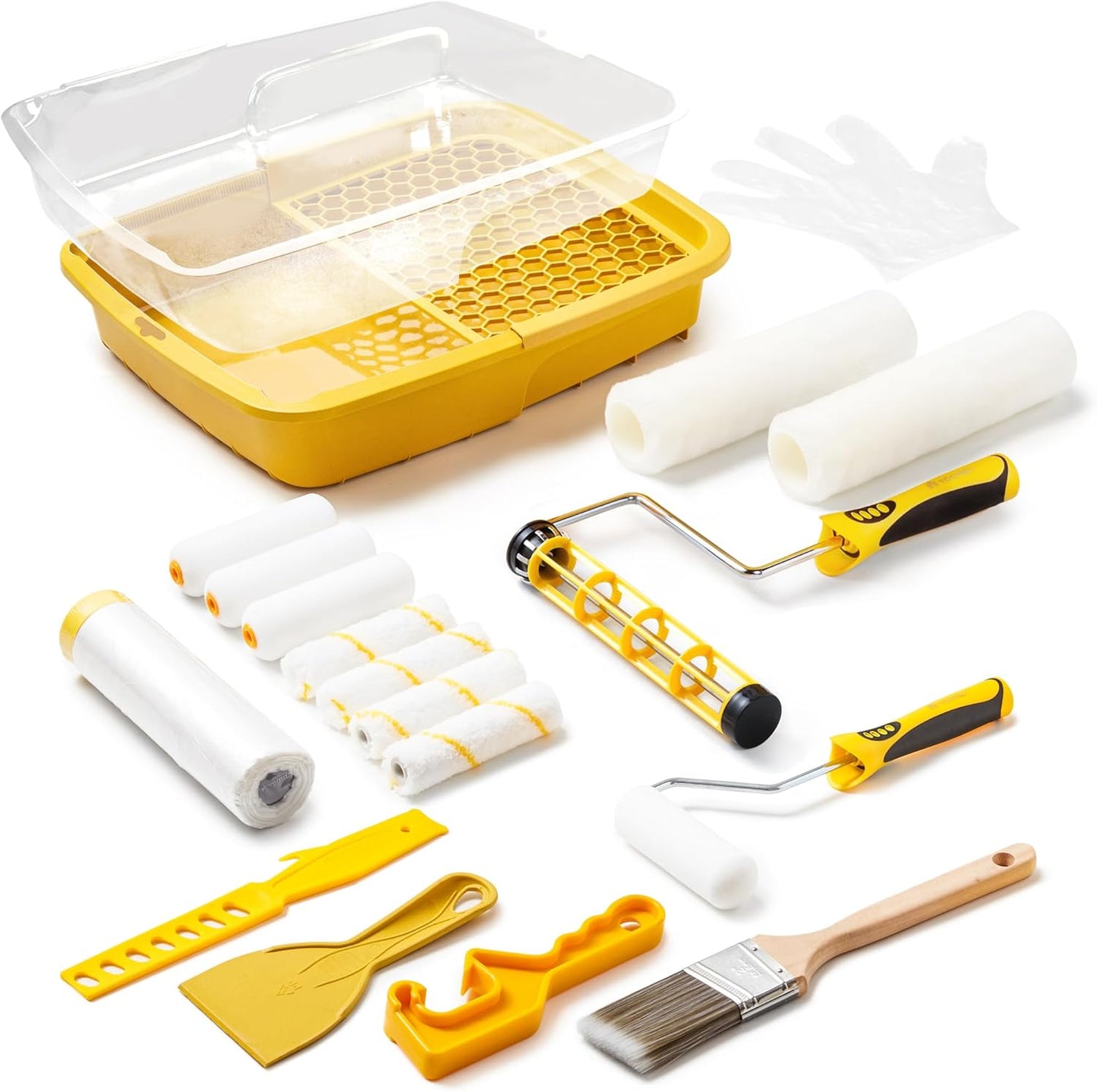 Voomey Professional Paint Roller Kit 22 Pcs, 9-Inch Upgraded Paint Roller with Super Coverage Effect, Paint Brush and Small Paint Roller, Paint Roller Tray,Paint Kit for House Painting