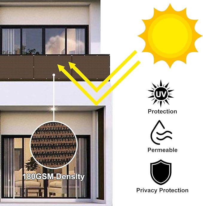 Eden's Decor Balcony Privacy Screen Beige 2'6"x 47' Cover Mesh Windscreen Weather-Resistant UV Protection for Backyard Deck, Patio, Balcony, Pool, Porch, Fence, Railing, Gardening