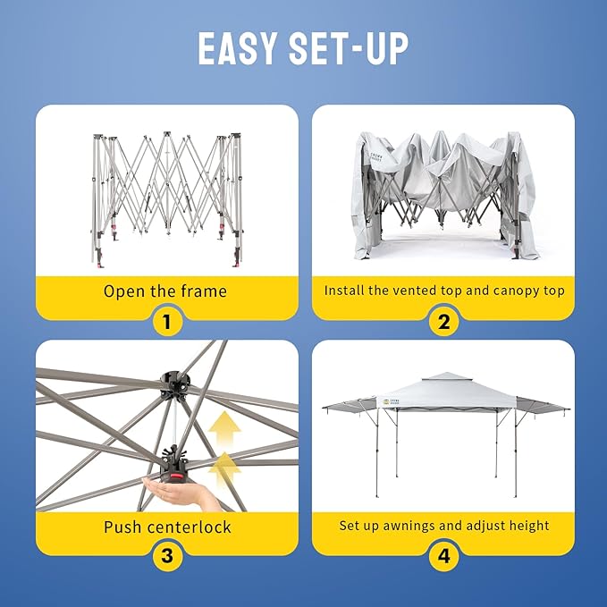 CROWN SHADES 10x10 Pop Up Canopy Tent with Patented Center Lock, 150D Silver Coated Fabric, 2 Extendable Awnings, Instant Commercial Canopy with 4 Weight Bags, Ropes, Stakes & Wheeled Carry Bag, White