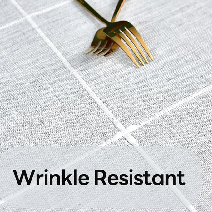 Farmhouse Table Cloth for Rectangle Tables Gray Plaid Boho Tablecloth Heavy Duty Cotton Linen Blend Washable & Wrinkle Resistant Rustic Table Cover for Outdoor Kitchen Dining (52x98 Inch)