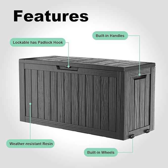 75 Gallon Outdoor Storage Box – Resin Deck Box with Lockable Lid, Waterproof Patio Furniture Storage for Tools, Garden & Yard Organization