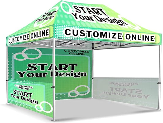 10x15FT Custom Pop Up Canopy Tent with Logo Personalized Trade Show & Event Heavy Duty Aluminum Folding for Outdoor Markets, Business Branding Advertising (Top Canopy+1 Full Wall+2 Half Walls)