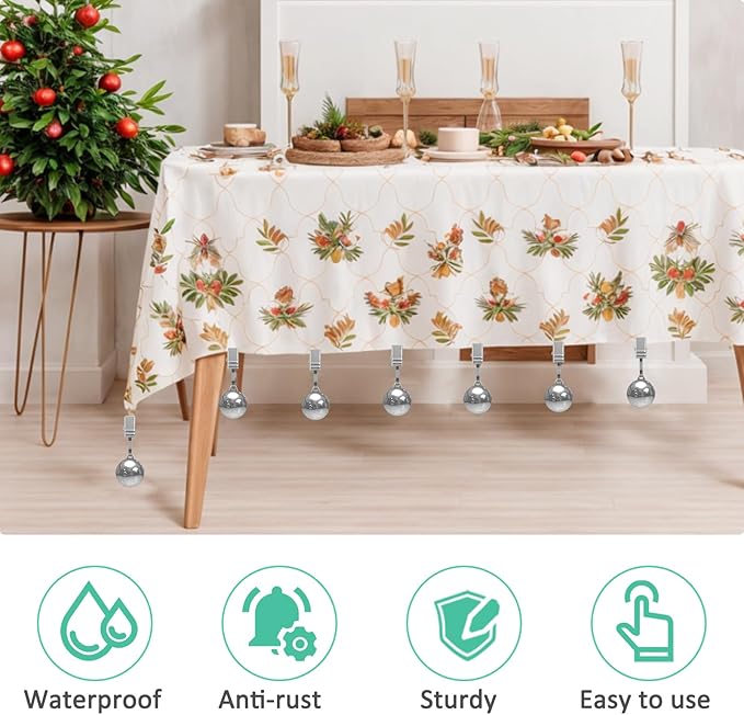 10 Pack Heavy Tablecloth Weights, Stainless Steel Balls with Metal Clips, Curtain Weights for Outdoor, Table Cover Weights for Decoration, Outdoor Picnic, Garden Flag, Family Dinner